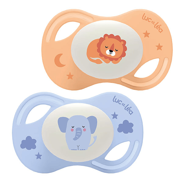  Collection 2 Sucettes Nuit Anatomique Tétine Extra-slim +18 mois Lion Eleph