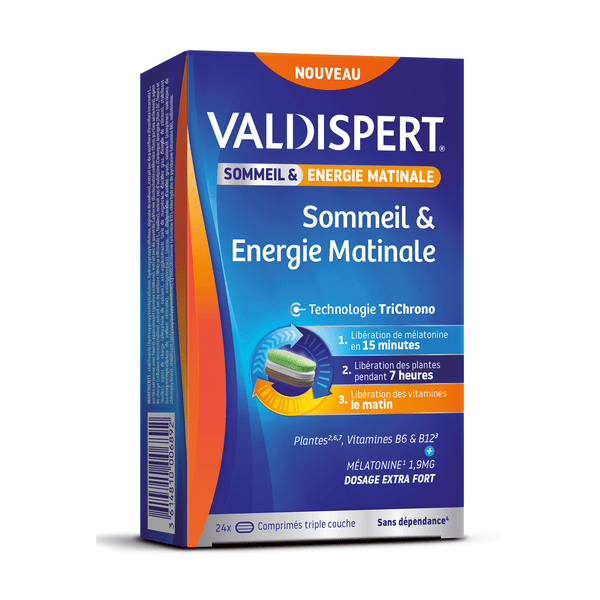 Sommeil & Energie Matinale Mélatonine 1,9mg Vitamines B6 et B12  Vegan 24 comprimés