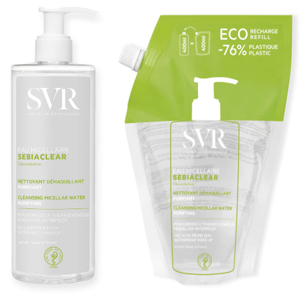 Sebiaclear Eau Micellaire 400ml + Eco-Recharge 400ml Peaux Acnéiques