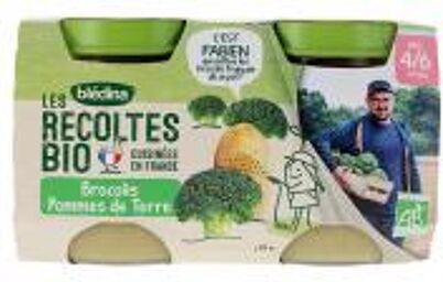 Blédina Les Récoltes Bio Brocolis Pommes de Terre Dès 4/6 Mois Bio 2 POTS - Carton 2 pots de 130 g
