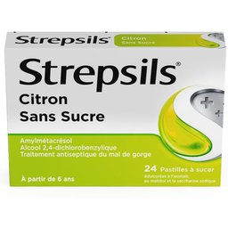 Strepsils Citron Sans Sucre - Traitement Antiseptique du Mal de Gorge - À partir de 6 ans