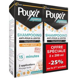 - Shampooing parfum abricot - Traitement anti-poux et lentes - 100% Efficace - Agit en 2 applications de 15 minutes - Traitement du cuir chevelu - Lot de 2 - Flacon 2 x 200 ml