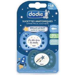 Sucettes Anatomiques Brille la Nuit +18M Azul 2uds