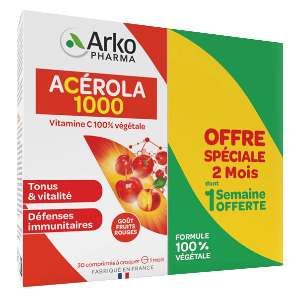 Azinc Naturel Acérola 1000 Lot de 2 x 30 comprimés