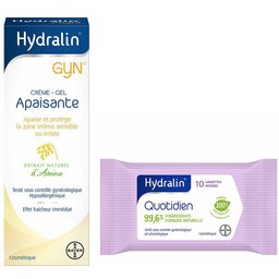 Hydralin® Gyn Crème Gel Apaisante + Quotidien Lingettes Douces Biodégradables