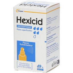 Hexicid - Antiseptique - Plaies superficielles - Flacon pulvérisateur - Chloréridine, Benzalkonium, Alcool benzylique - Spray 50ml
