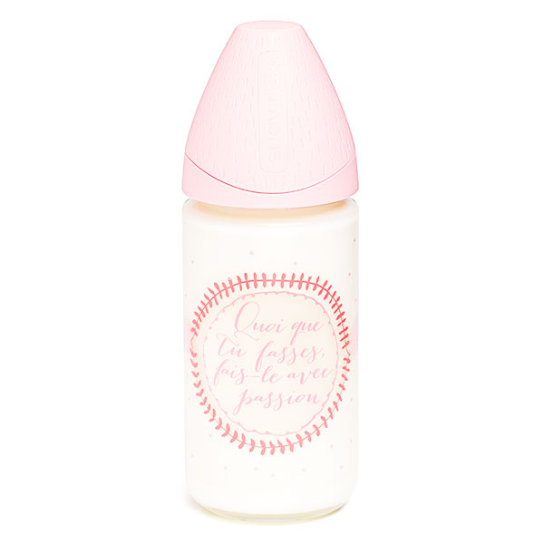 Biberon en Verre Meaningful Life Rose Housse Silicone 240ml