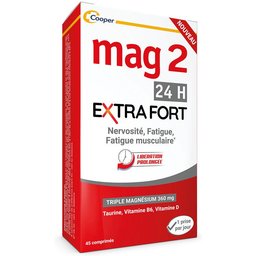- 24H Extra fort - Anti-nervosité et anti-fatigue - Complément alimentaire à base de magnésium, vitamine B6, vitamine D et taurine - Programme 45 jours - 45 comprimés
