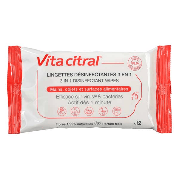 Vitacitral Lingette Désinfectante 3en1 - 12 unités