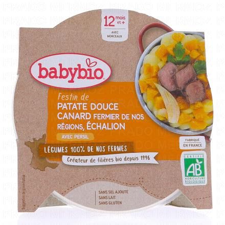 Repas du midi - Assiette patate douce canard et echalion dès +12mois Bio 230g