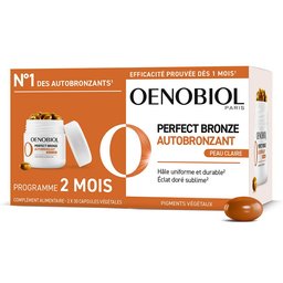Oenobiol Perfect Bronze Autobronzant Peau Claire - Efficace Dès Le 1Er Mois Sans Soleil - Concentration De 5 Pigments 100% D'Origine Végétale - Complément Alimentaire 2X30 Capsules - Programme 2 M