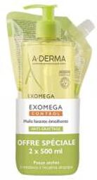 Exomega Control Huile Lavante Émolliente Anti-Grattage 500 ml + Recharge 500 ml - Lot 2 x 500 ml