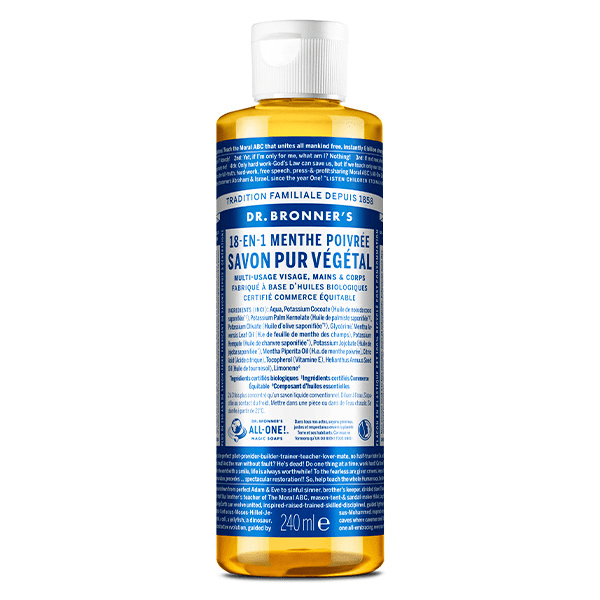 Dr Bronner's Savon Pur Végétal Menthe Poivrée 18 en 1