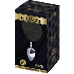 Anal Pleasure Plug Lisse Métal Pompon Noir Taille M 1ut