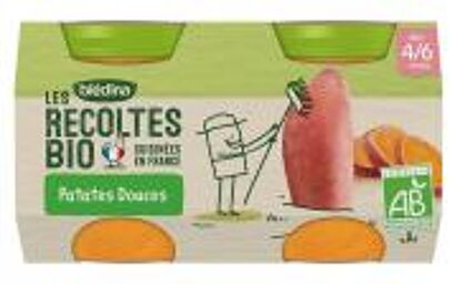 Les Récoltes Bio Patates Douces 4 à 6 Mois 2 POTS - Carton 2 pots de 130 g