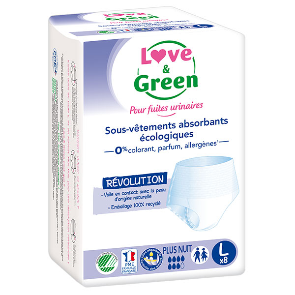 Sous-vêtements absorbants adulte hypo et écologiques Plus Nuit Taille L x8