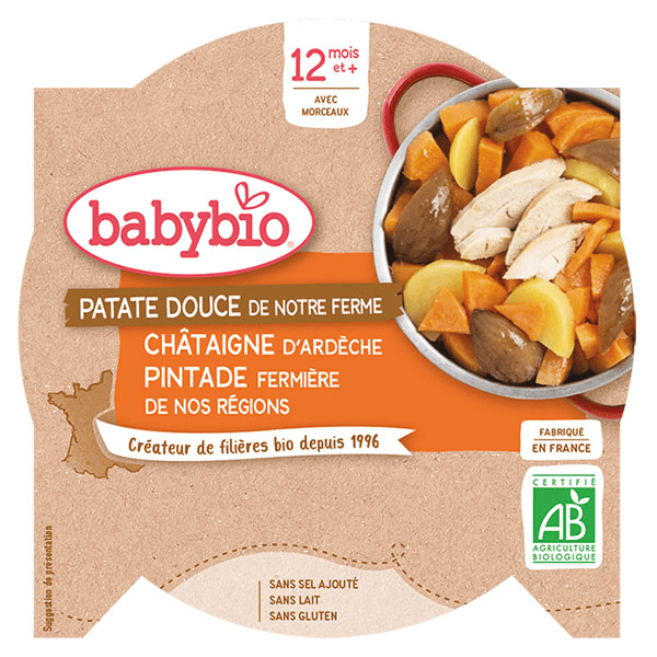 Repas Midi Assiette Patate Douce Châtaigne Pintade +12m Bio 230g