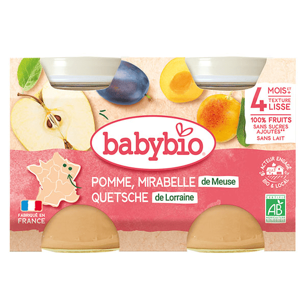 Fruits Pot Pomme Mirabelle Quetsche +4m Bio 2 x 130g