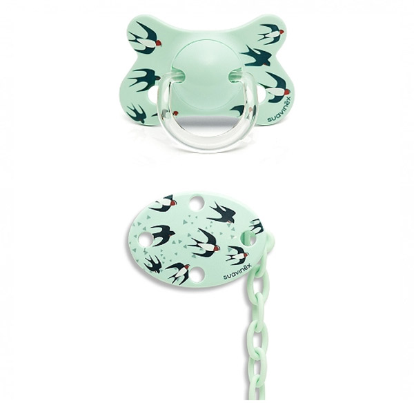 Sucette Silicone Physio + Clip Hirondelles Vert