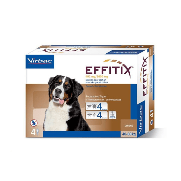 Effitix Très Grand Chien Insecticide Chien de 40 à 60kg spot on pipette boite de 4