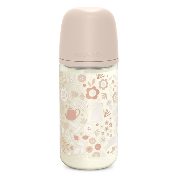 Suavinex, Wonderland, Biberon verre Tétine SXPro M - Wonderland Rose - 240ml