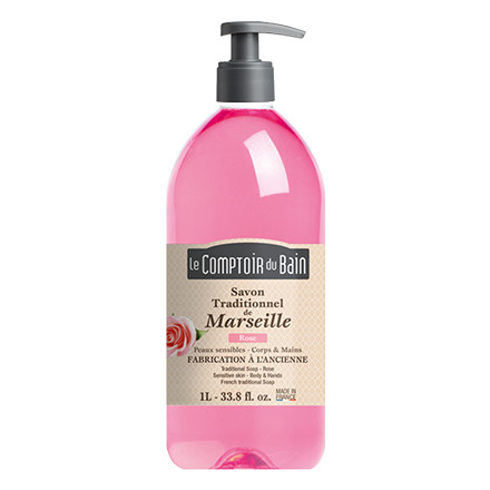 LE COMPTOIR DU BAIN Savon liquide de marseille rose flacon 1l