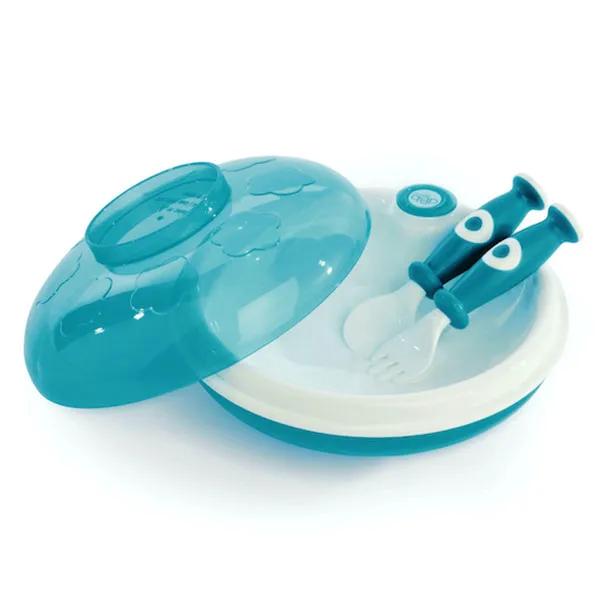 Assiette Garde au chaud avec couvercle et couverts Coloris Turquoise