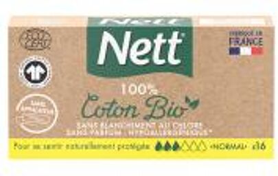 Coton Bio Normal Sans Applicateur Flux Moyens à Abondants 16 Tampons - Boîte 16 Tampons