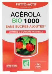 Acérola 1000 Sans Sucre Ajouté Bio 24 Comprimés - Boîte 24 comprimés