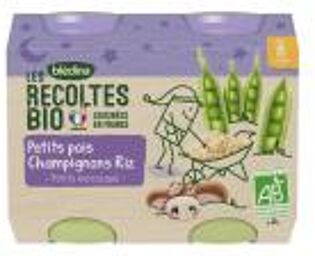 Les Récoltes Bio Petits pois Champignons Riz dès 8 mois Bio 2 POTS - Carton 2 pots de 200 g