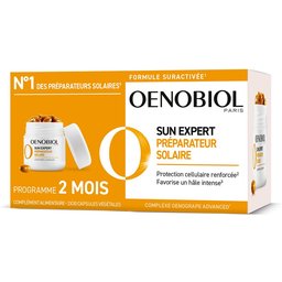 Oenobiol SUN Expert Préparateur Solaire - Protection cellulaire renforcée* - Favorise un hâle intense et éclatant - Complément Alimentaire 2x30 capsules - Programme 2 mois