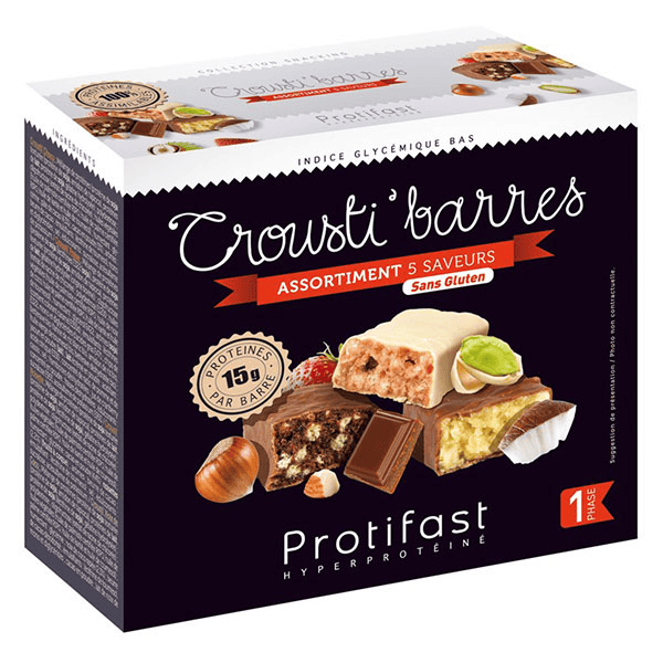 Assortiment de 5 saveurs de barres proteinées Crousti' - 5 unités
