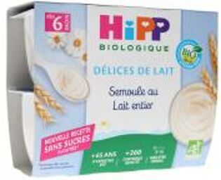 Délices de Lait Semoule au Lait Entier dès 6 Mois Bio 4 Pots - Carton 4 pots de 100 g