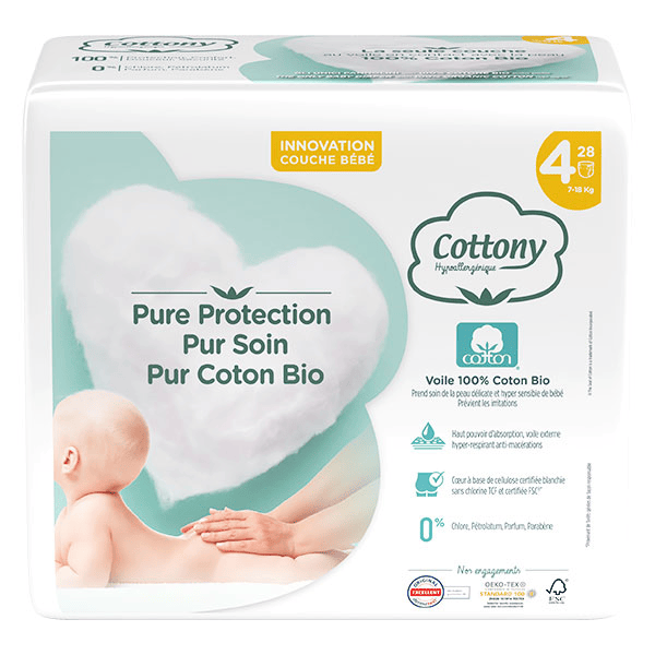 Couches Bébé 100% Coton T4 7-18kg 28 unités