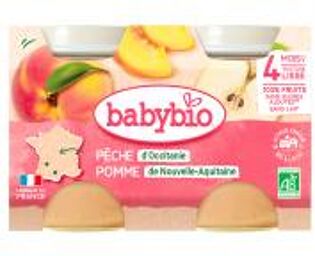 Pêche Pomme 4 Mois Texture Lisse et + Bio 2 Pots de 130 g - Carton 2 pots de 130 g