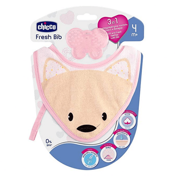 Anneau de Dentition Fresh Bib Bavoir +4m Rose