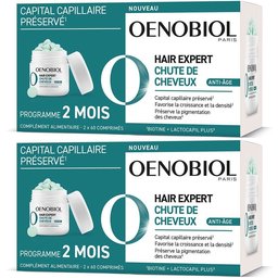 Oenobiol - Hair Expert Chute de cheveux Anti-Âge - Préserve le capital capillaire, Favorise la croissance et la densité, Préserve la pigmentation des cheveux - Complément alimentaire - 2 x 60 com