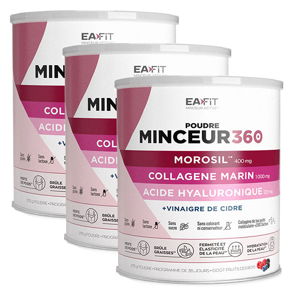 Minceur 360 Poudre - Morosil + Collagène Marin + Acide Hyaluronique - 275g Lot de 3