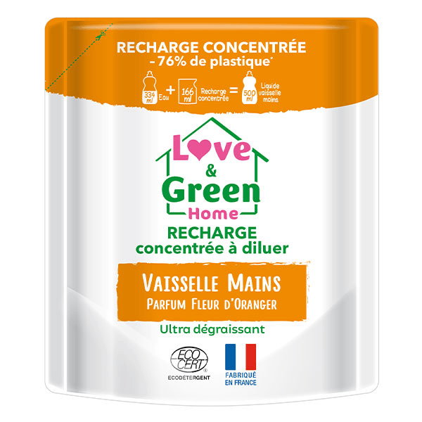 Recharge liquide vaisselle Fleur d'oranger certifiée Ecodétergent