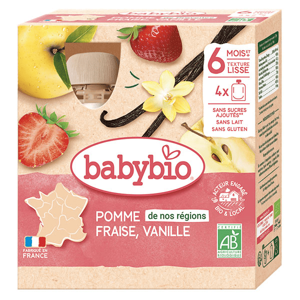 Fruits Gourde Pomme Fraise Vanille +6m Bio 4 x 90g