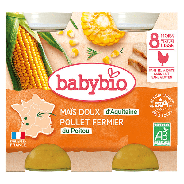 Repas Midi Pot Maïs Doux Poulet +8m Bio 2 x 200g