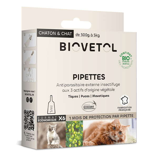 Pipettes Anti puce Anti tique Chat/ Chaton Bio 1ml x6