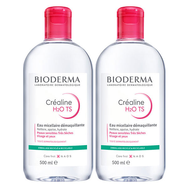 Créaline H2O TS Eau Micellaire Peaux Sensibles Très Sèches - Lot de 2 x 500ml