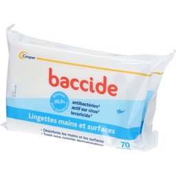 Baccide - Lingettes - Désinfectent les mains et les surfaces - Eliminent 99,9% des batéries - Sachet 70 lingettes