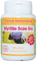 GELULES MYRTILLE BAIE 100 gélules dosées à 280 mg poudre pure.