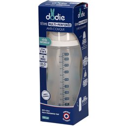 Biberon Tétine Multi-Perforée Anti-Colique Bleu +6M 330 ML