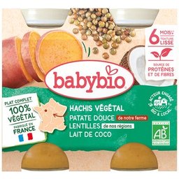 Hachis Végétal Patate Douce Lentilles Lait de Coco 6M+ Bio 2x200 g