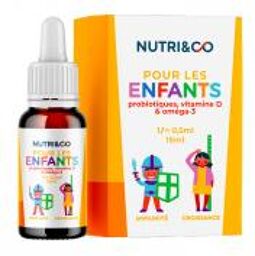 Nutri&Co; Pour les Enfants Probiotiques Vitamine D et Oméga 3 15 ml - Flacon compte goutte 15 ml