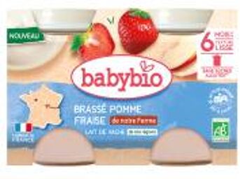 Brassé Fraise Pomme Lait de Vache 6 Mois et + Bio 2 Pots de 130 g - Carton 2 pots de 130 g