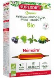 Quatuor Myrtille, Rhodiole, Ginkgo Biloba, Sauge Bio 20 Ampoules - Boîte 20 ampoules de 15 ml